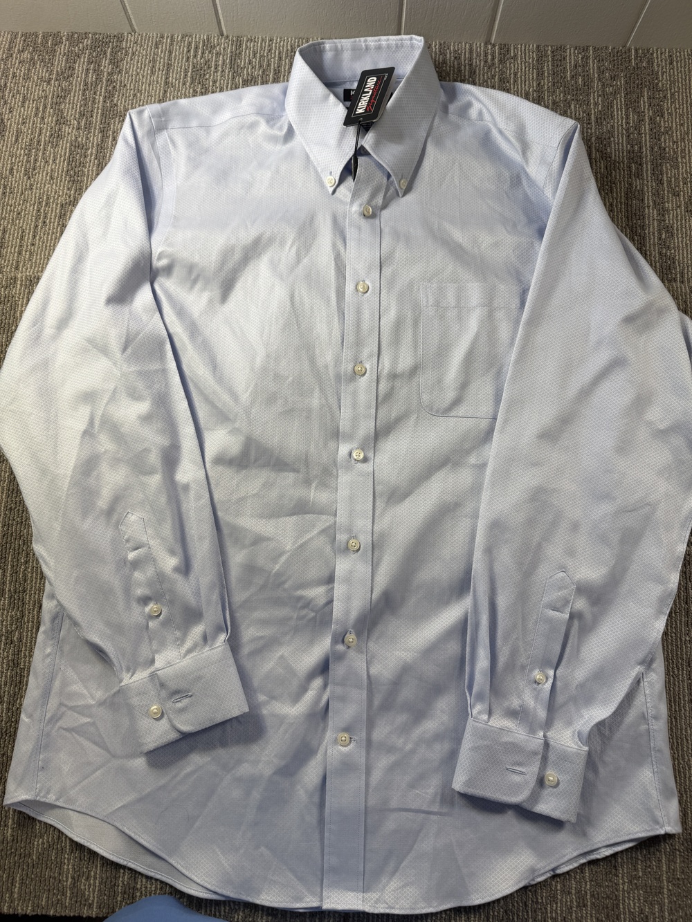 Kirkland Signature Dress Shirt Mens 16 34/35 Blue Geometric Classic Non Iron LS